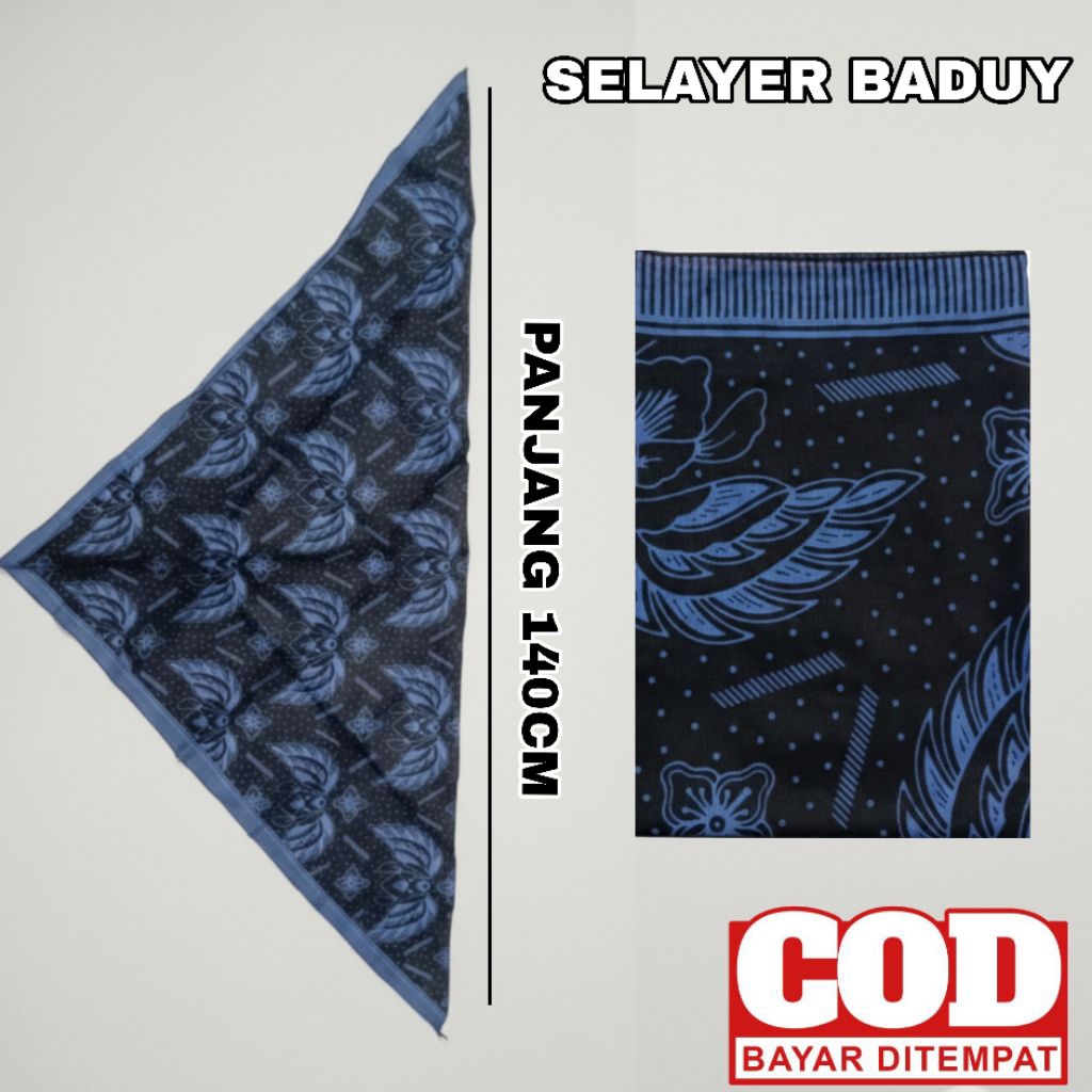Slayer Baduy Biru Hitam/ Selayer Baduy Pramuka/ Selayer Batik Baduy Pengikat Kepala Panjang 140cm