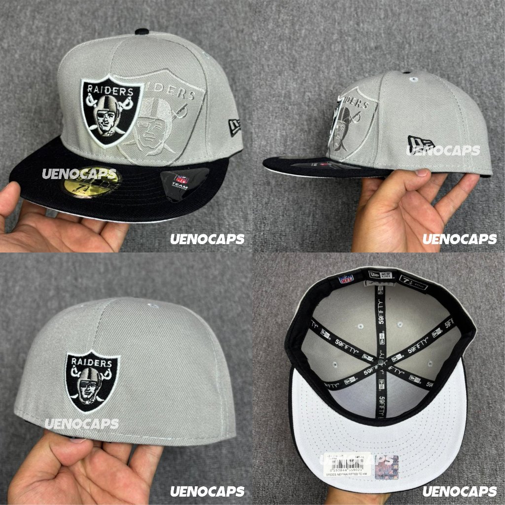 Topi Snapback Fitted Build Up Oakland Raiders Grey Black Bordir Aksesoris Pria Wanita