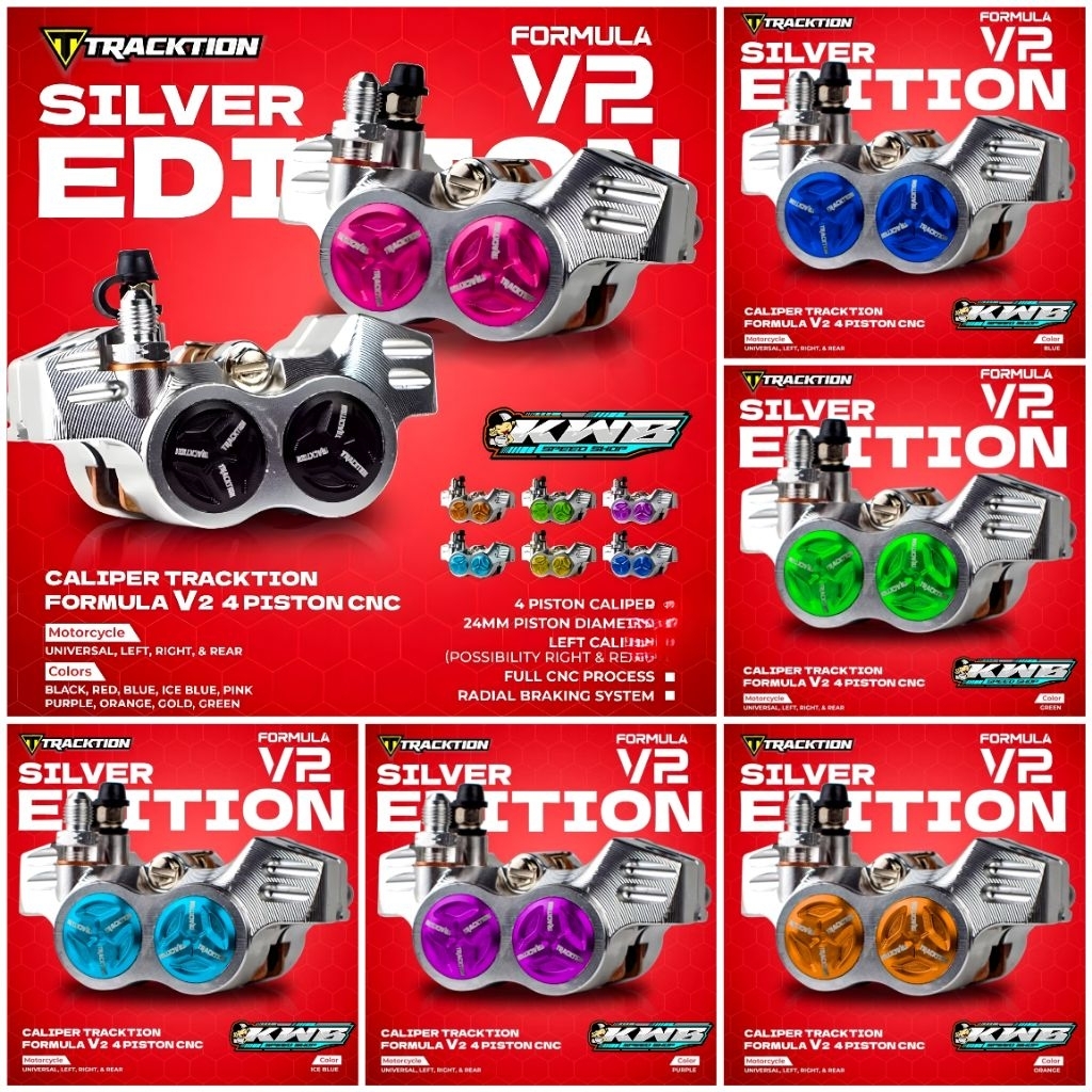 Caliper Kaliper 4P Tracktion Formula V2 Kaliper Formula Tracktion 4 Piston Silver Edition Full Cnc A