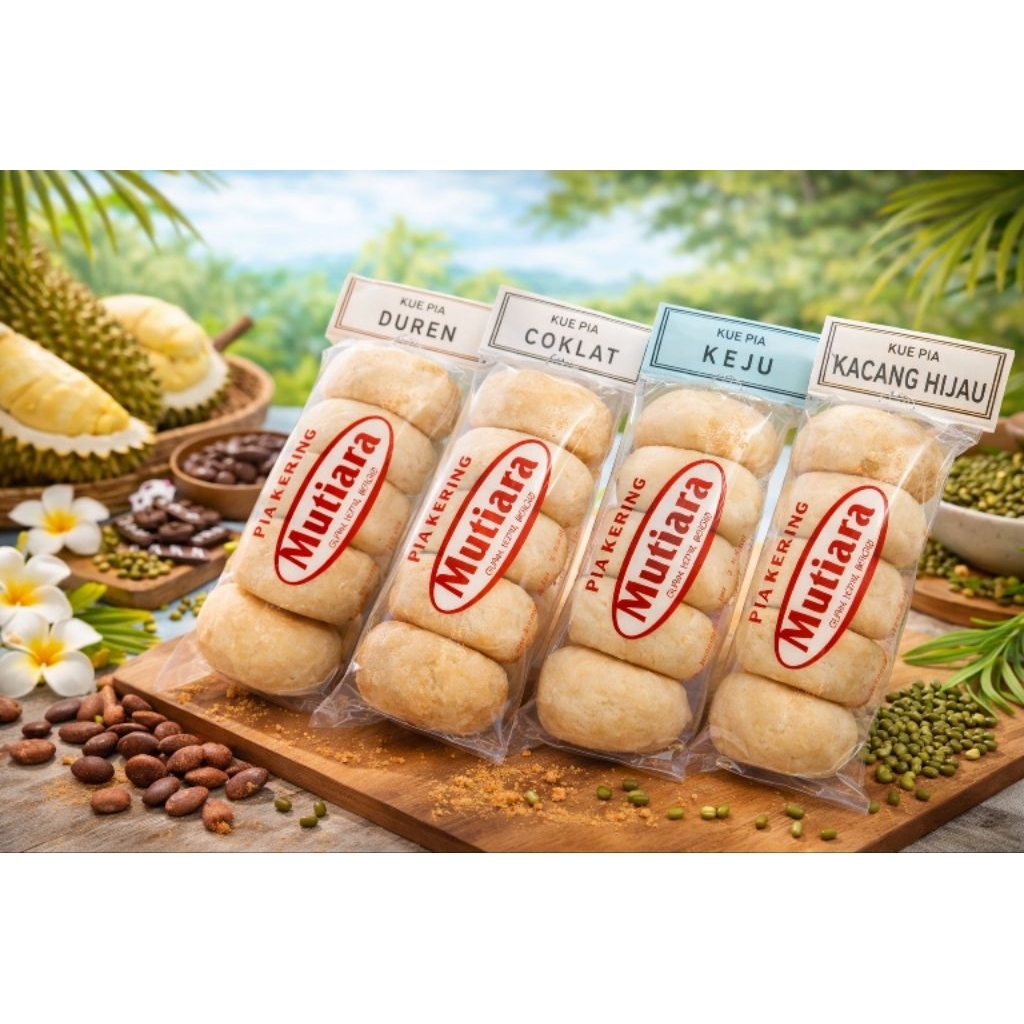 Pia mutiara pia kering pia semarang pia enak pia halal coklat duren keju kacang hijau isi 5 butir pi
