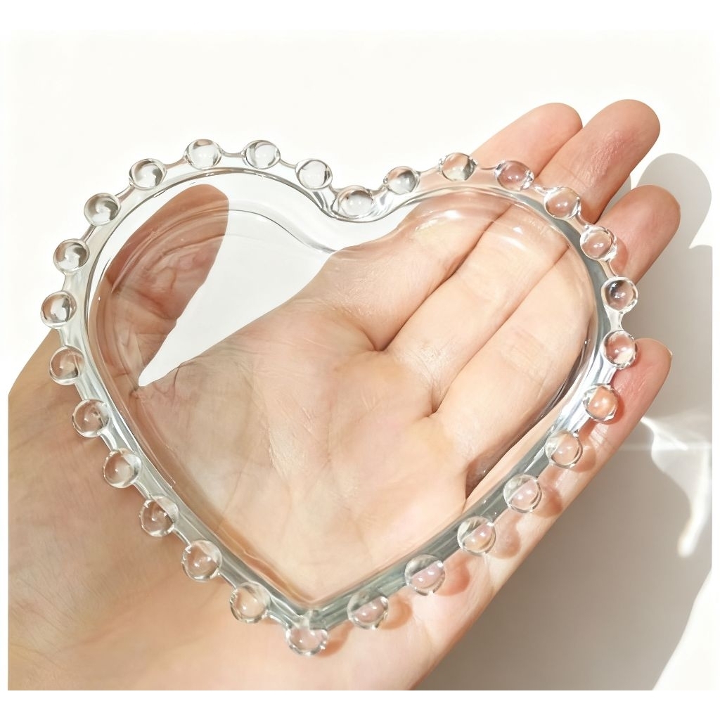 Piring Kaca Lepek Motif Bening/piring Kecil Bentuk Hati Kaca Elegan