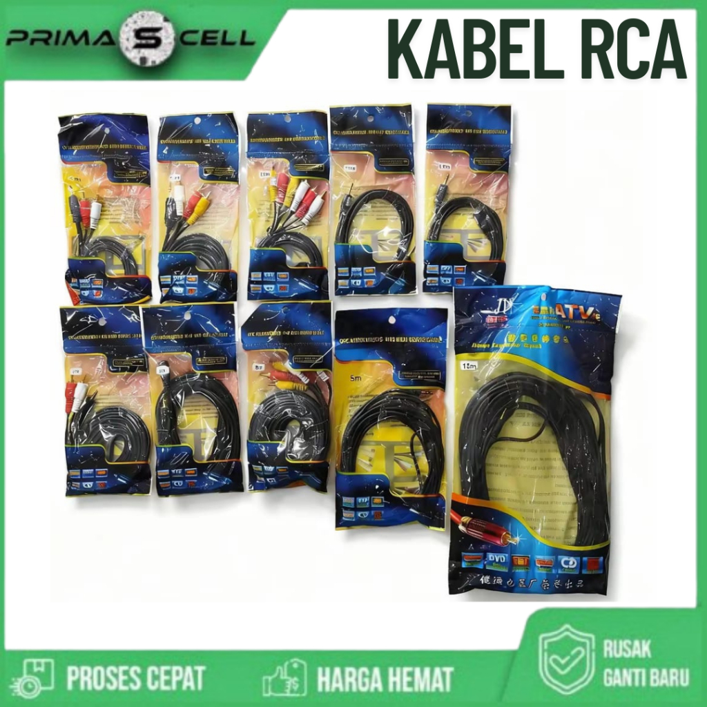 Kabel Audio kabel aux Speaker 2in1 3in1 Panjang 1,5m,2m,3m,5m RCA 2in1 Amplifier Komputer tv ke audi