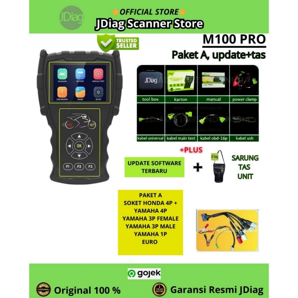 100% ORIGINAL JDIAG M100 PRO SCANNER MOTOR JDIAG M100 HITAM SCAN SEPEDA MOTOR ECU OBD 2