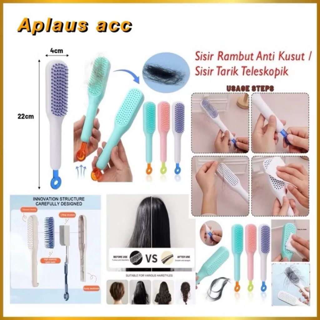 (GROSIRAN) Sisir Rambut Anti Kusut Magic Comb Sisir Rambut Halus Teleskopik Anti Rontok