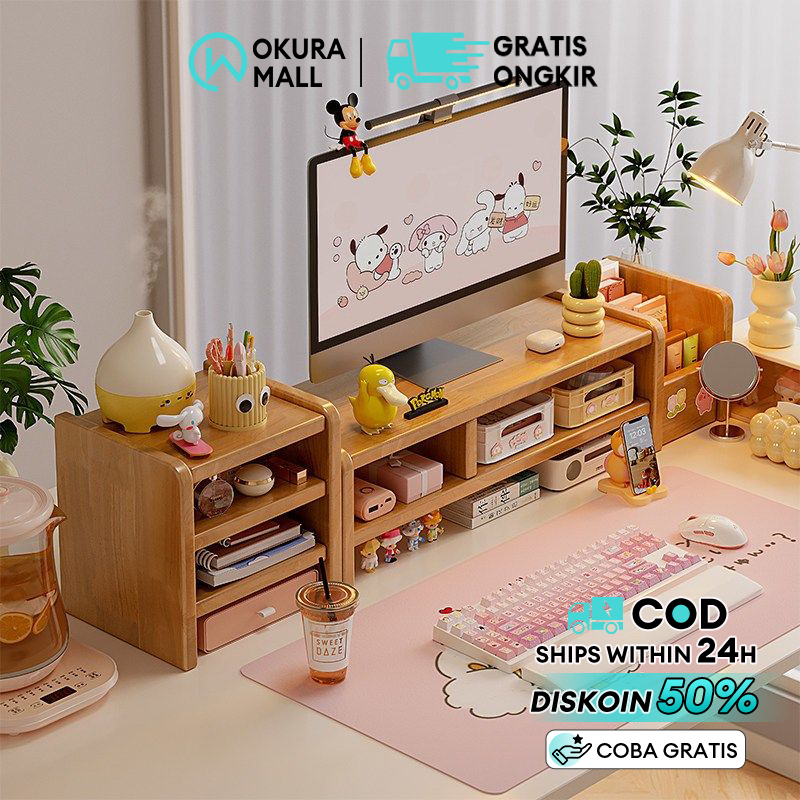 Dudukan Laptop Dan Monitor Dudukan Komputer Rak Meja Komputer Rak Dudukan Monitor Desk Shelf Kayu St