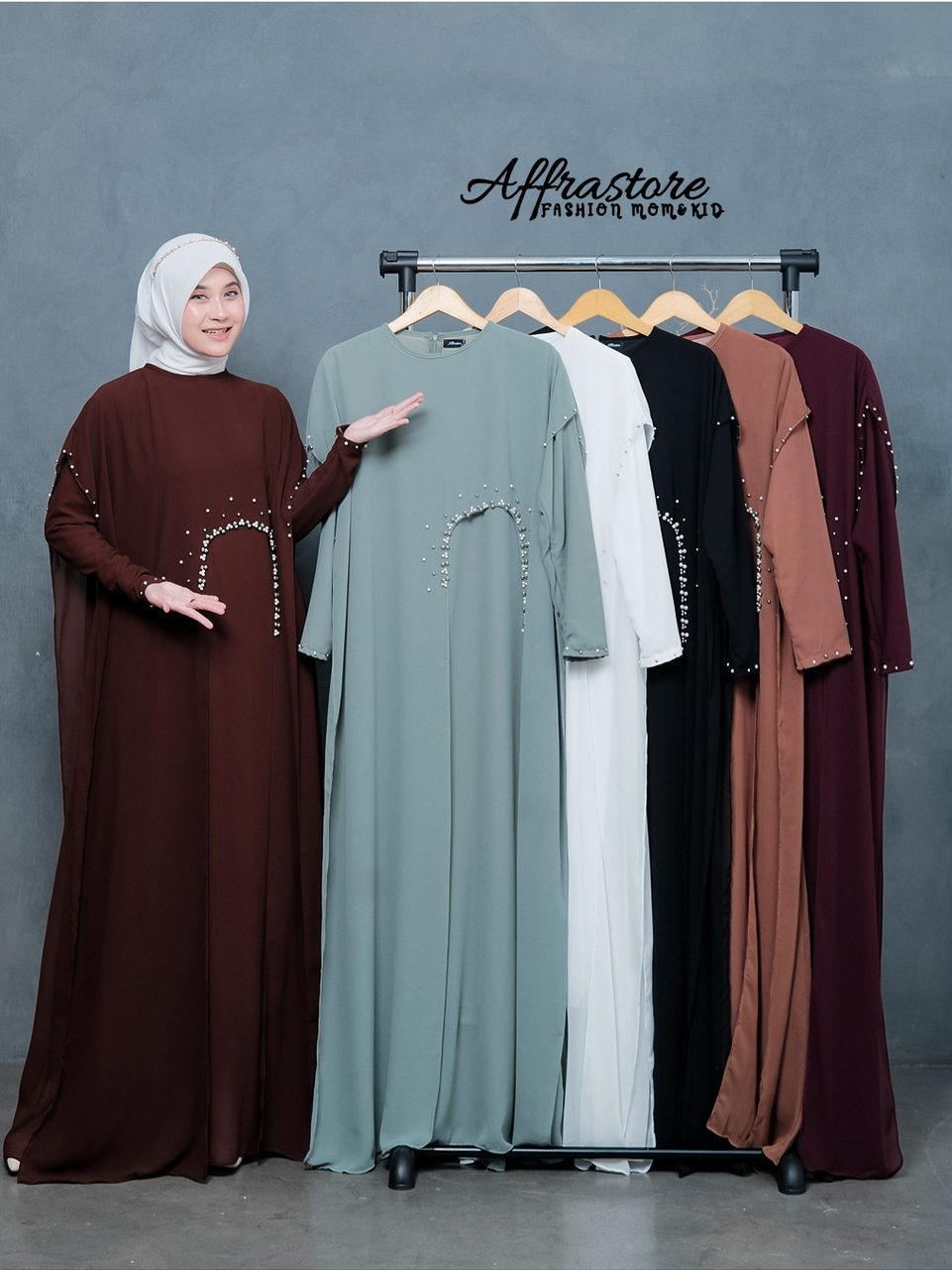 Abaya Cantik Bahan Ceruty Babydoll Warna Mahogany Sage Burgundy Hitam Mocca Putih