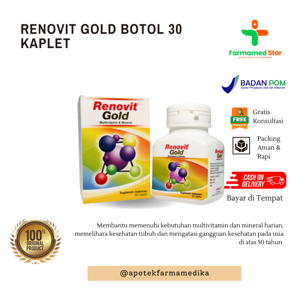 30 Kaplet Multivitamin Renovit Gold untuk Lansia