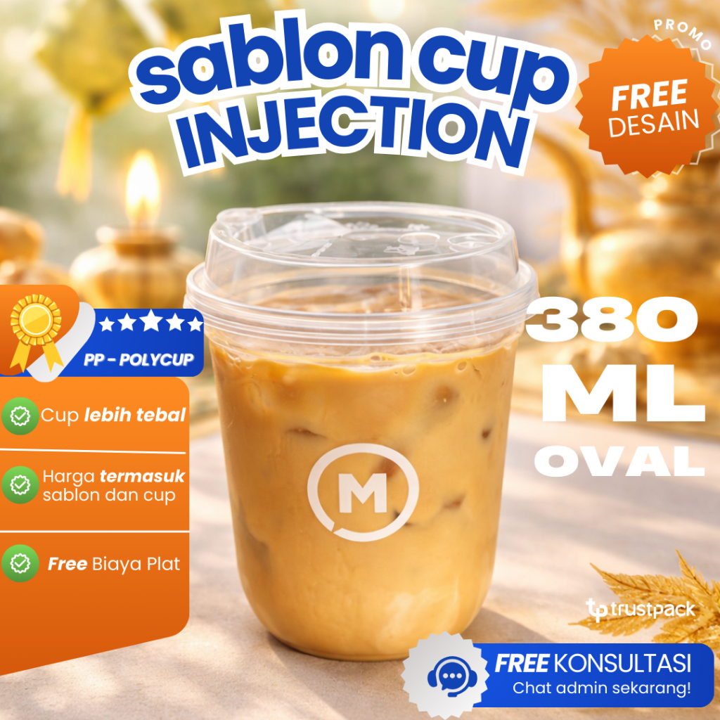 Sablon Gelas Injection 380ml Oval | Cetak Cup Plastik Logo Custom | Cocok Es Kopi Boba Kekinian