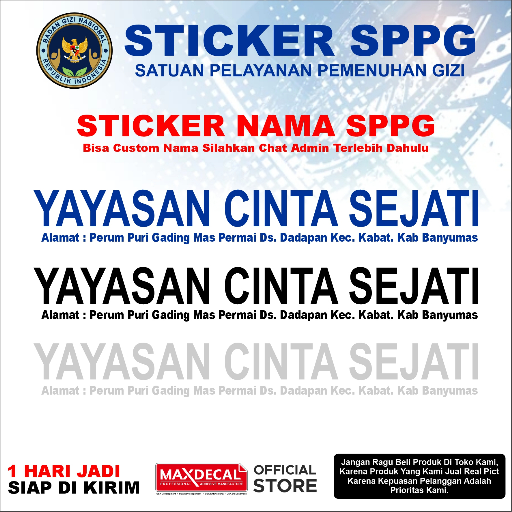 STICKER CUTTING NAMA SPPG BISA CUSTOM SATU SET KIRI KANAN