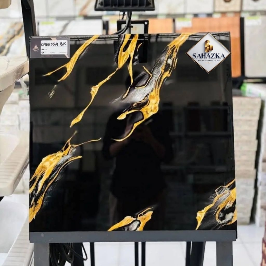 Promo granit 60x60 ikatan glossy glazed polish motif hitam marmer , granit motif gold marmer , grani