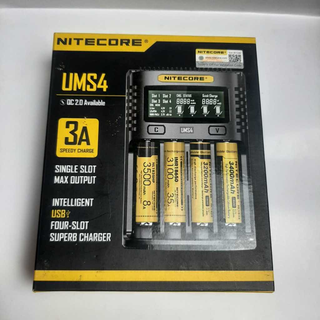 Nitecore UMS4 charger 4 slot AA AAA 18650 Charger Baterai Imr Lifepo4 Ni-Mh Ni-Cd Bekas