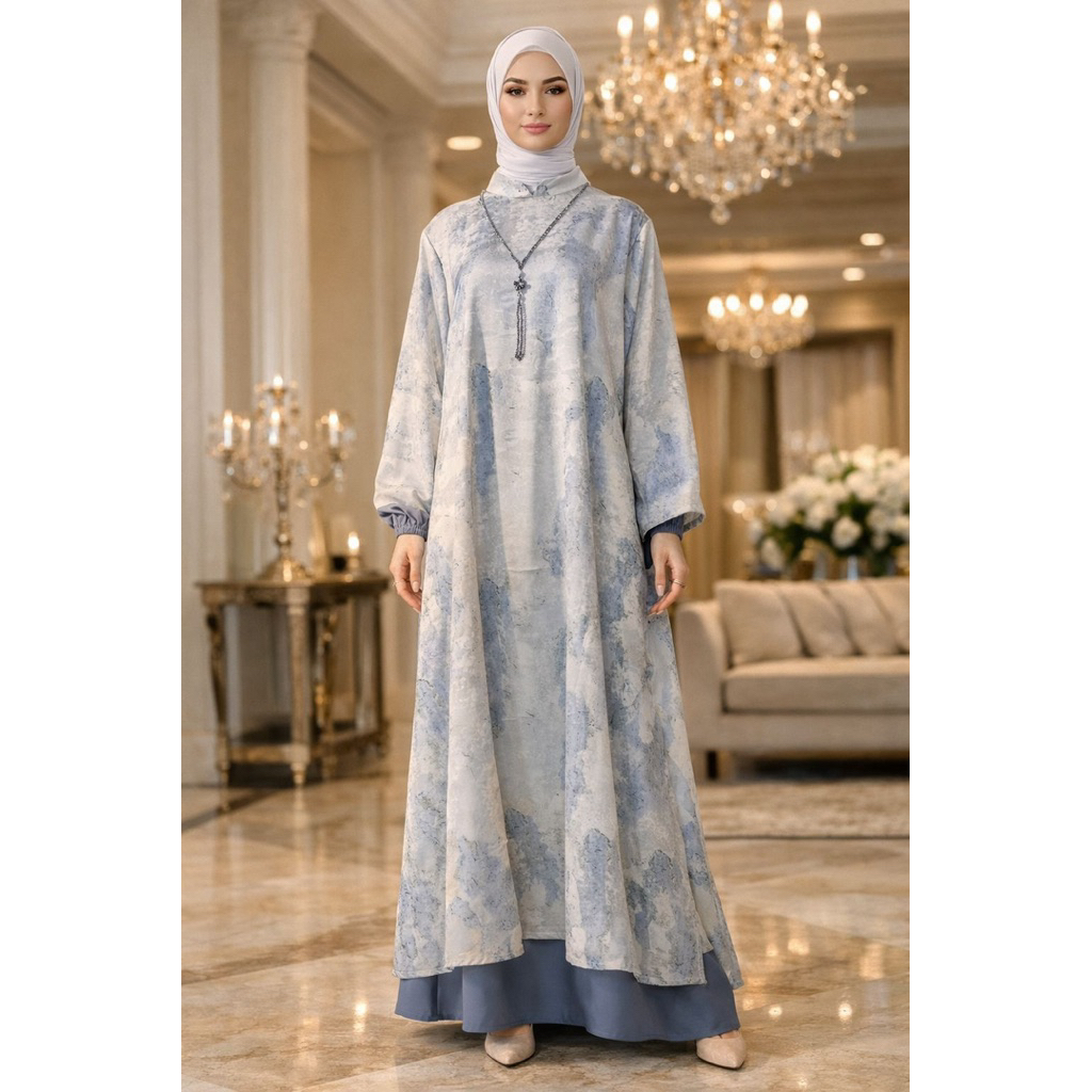 Gamis Malaysia Premium - Dres Motif Elegan - Gamis Muslimah Motif - Gamis Lebaran Terbaru