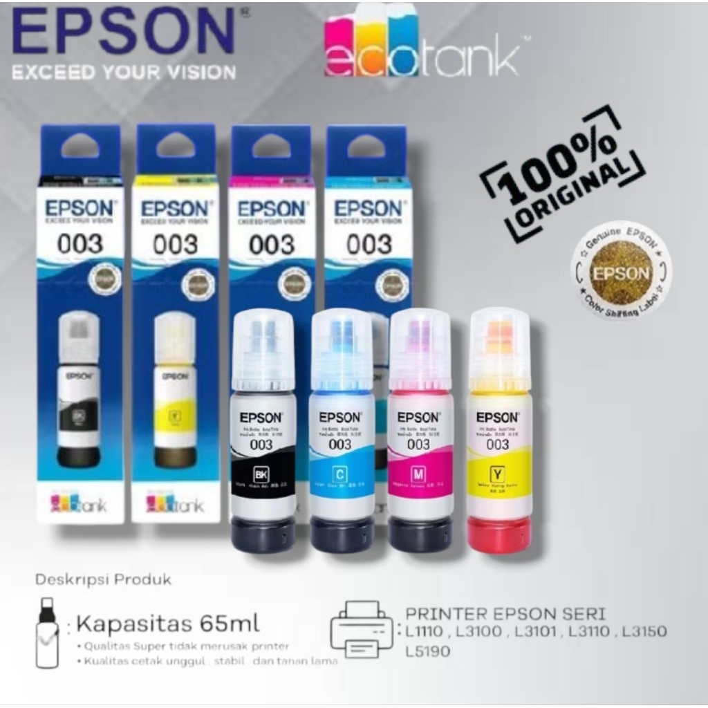 1SET Tinta Epson 003 Original Epson L1110 L3100 L3110 L3150 L5190