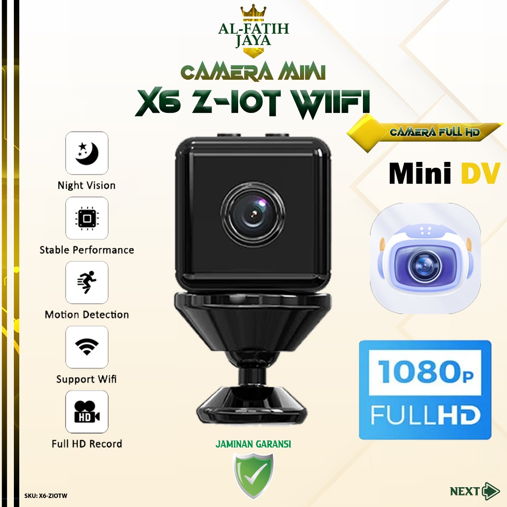 X6-ZIOTW Kamera Mini X6 WiFi 1080P Hidden Spy Cam Camera CCTV Portable App ZIOT Perekam Rahasia