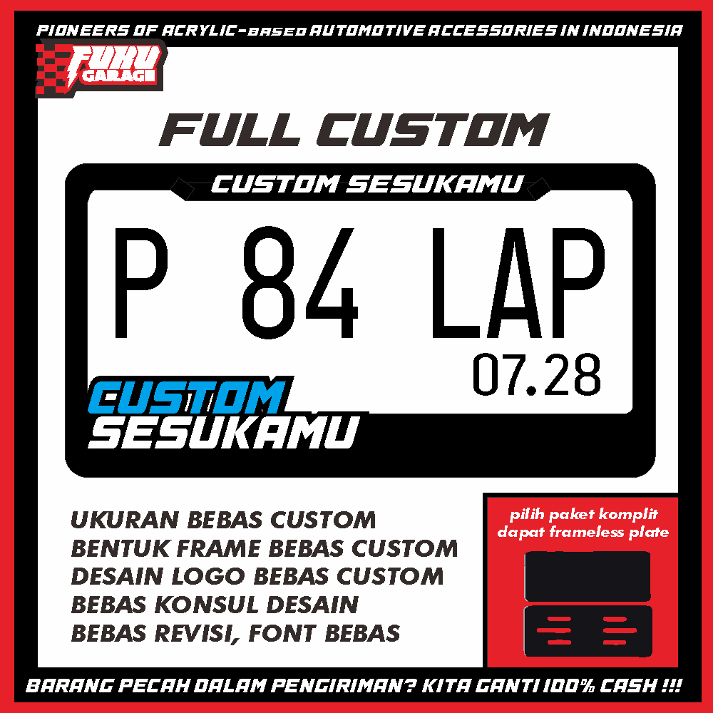Plat Nomor Akrilik jepang / US /  JDM Custom Frame + Plat / PNP SEMUA MOTOR / frame plat motor by Fu
