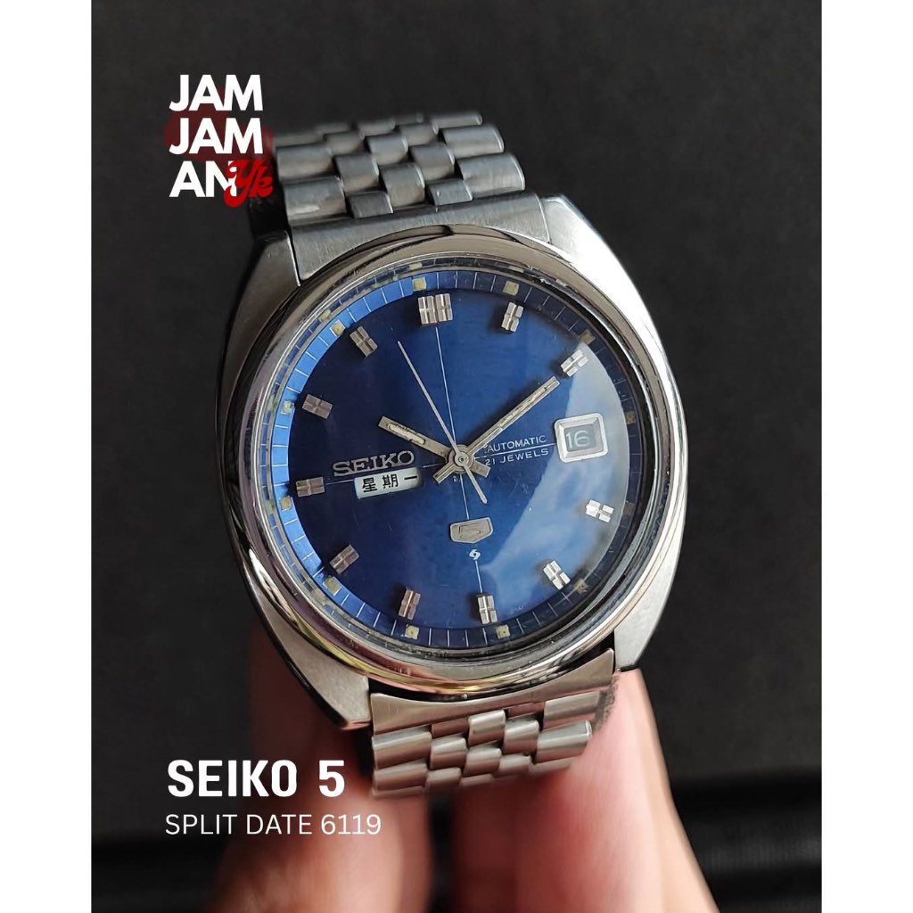 Seiko 5 Blue Dial Split Date Automatic 6119 Vintage Rare Item