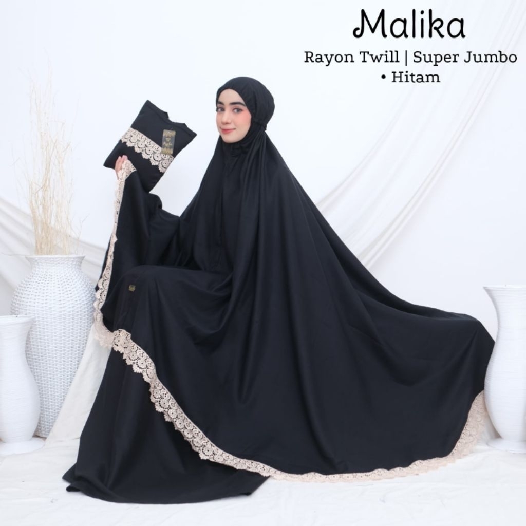 Mukena MALIKA *HITAM* mukena rayon twill, mukena superjumbo renda emas