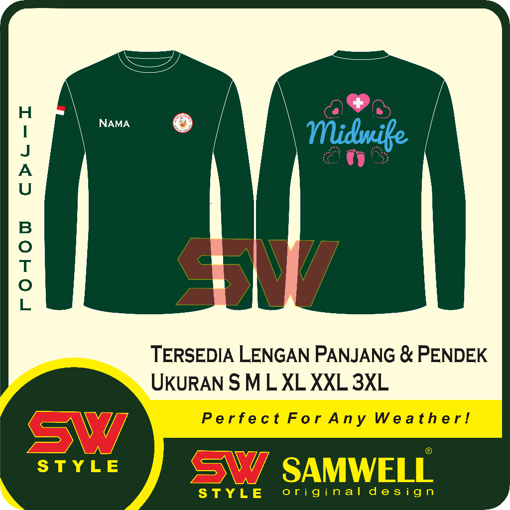 Kaos Bidan / Tshirt Kaos Bidan Midwife Tersedia Lengan Panjang Dan Pendek Free Nama Type 2