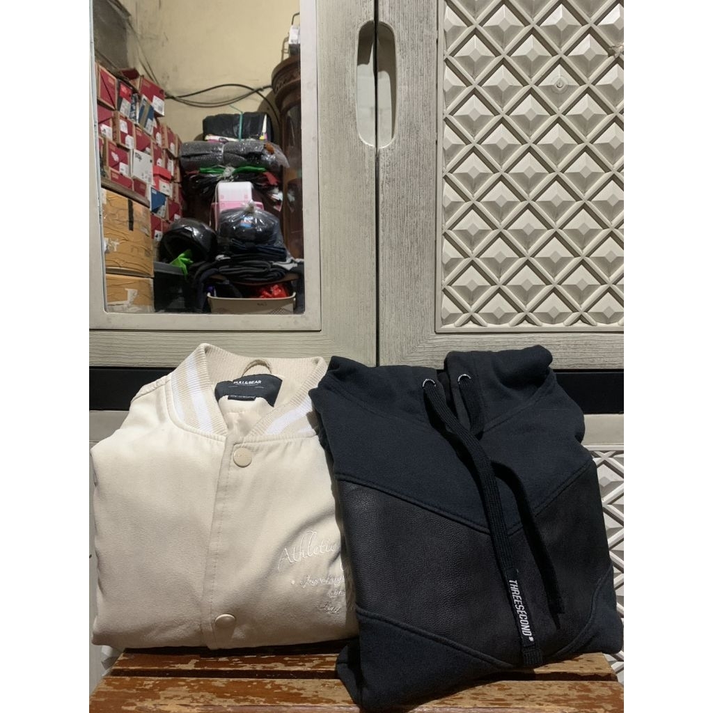 ORIGINAL JACKET BOMBER PULL & BEAR HOODIE 3SECOND PULLOVER SUEDE BEIGE STRAP