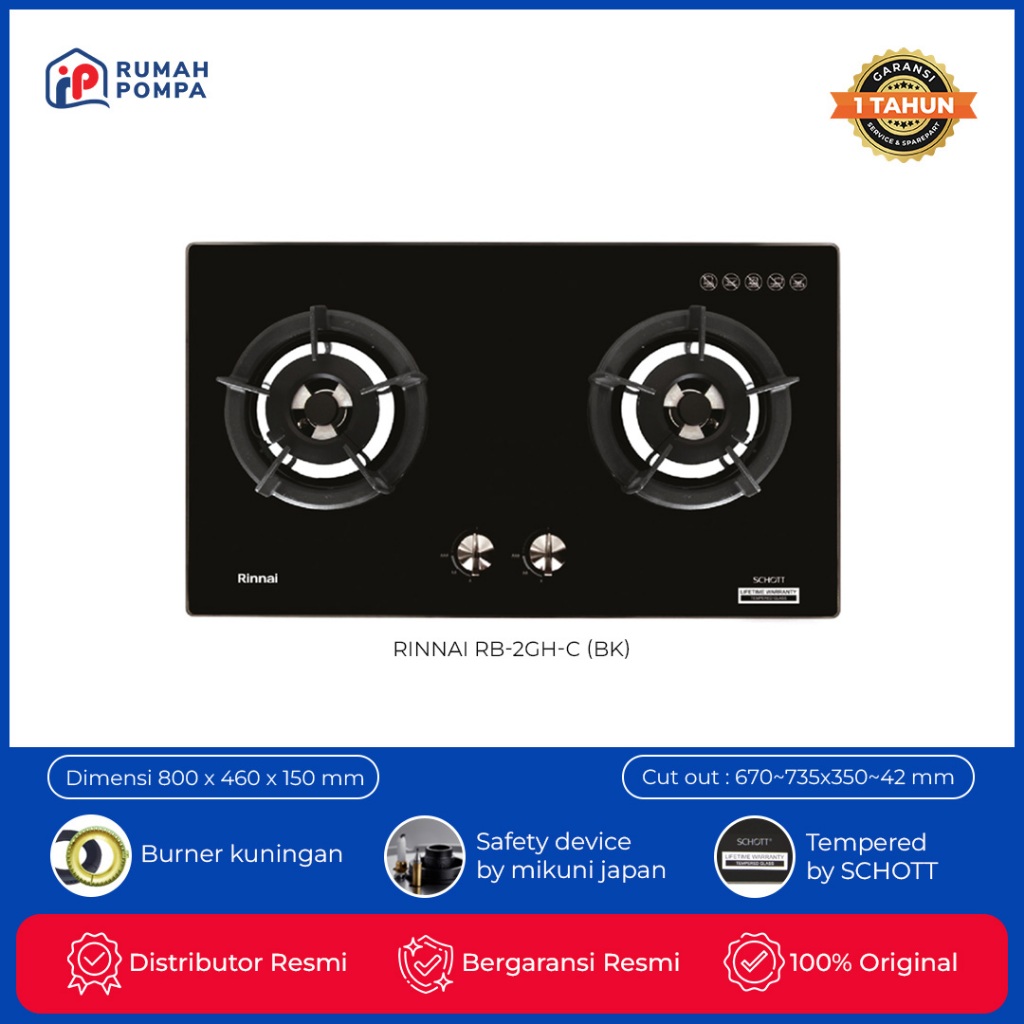 Kompor Tanam 2 Tungku Rinnai RB 2GH-C