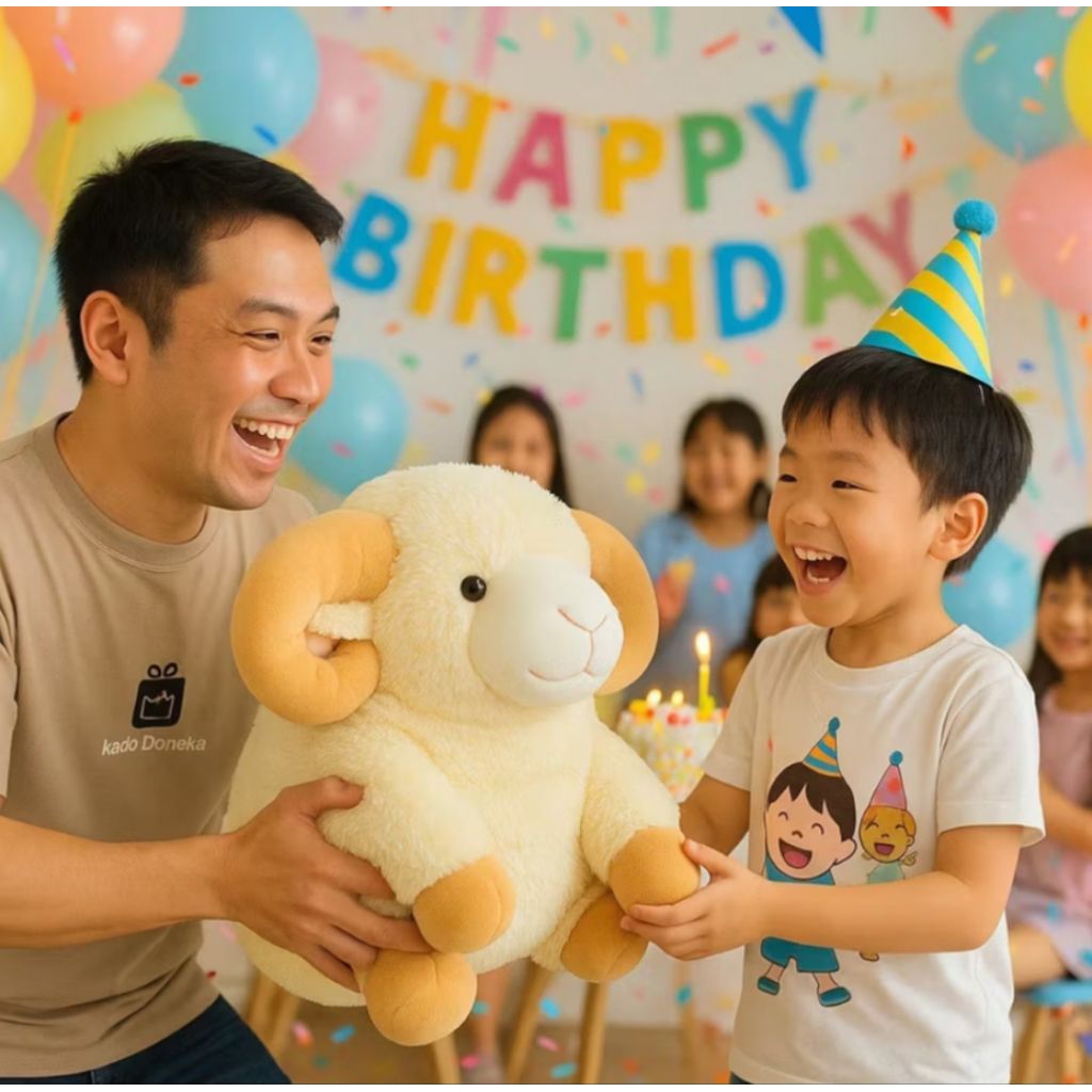 Boneka Kambing Domba ukuran XL Boneka Domba Bertanduk souvenir aqiqah