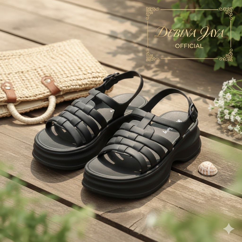 Debina Jaya Official  –  FLD 1241-1H HITAM  -  Size  No. 37 - 41  -  Sandal Gunung Gladiator Wanita 