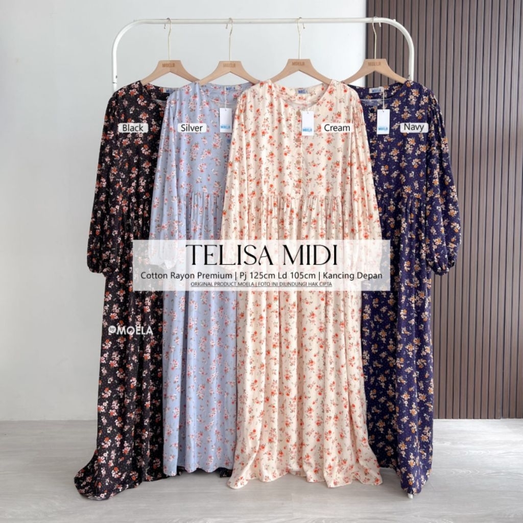 TELISA MIDI DRESS MURAH COTTON RAYON PREMIUM KANCING DEPAN BY MOELA