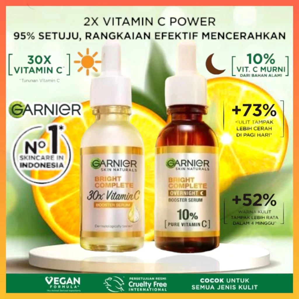 *ORI COD* Garnier Bright Vitamin C 30x Booster Serum 30ml Cepat Cerahkan Noda Hitam Samarkan Bekas J