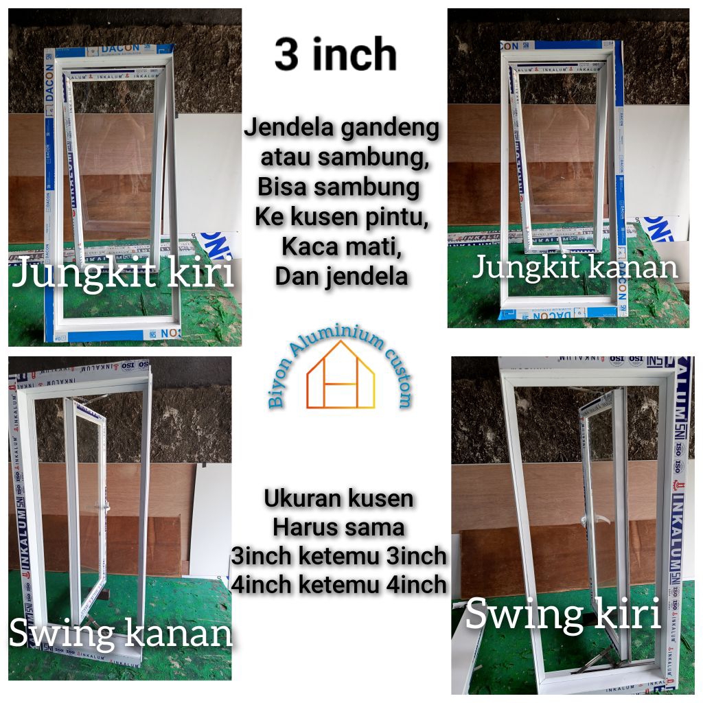 jendela aluminium gandeng atau jendela untuk di sambung,kusen 3 inch ukuran L50*T100-200
