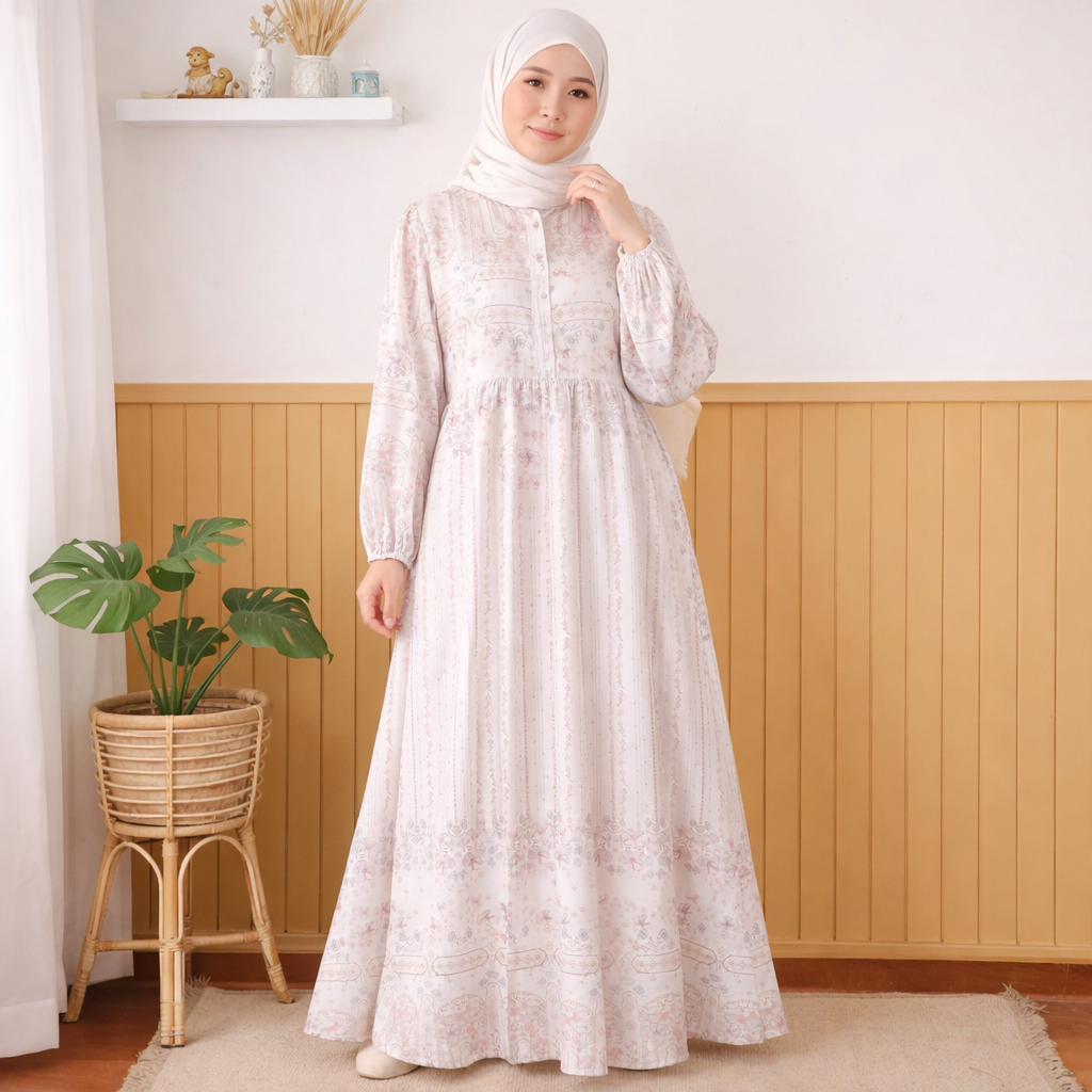 Gamis Jumbo LD 130 Dress Salur Bunga Kecil Bahan Jacguard All Size