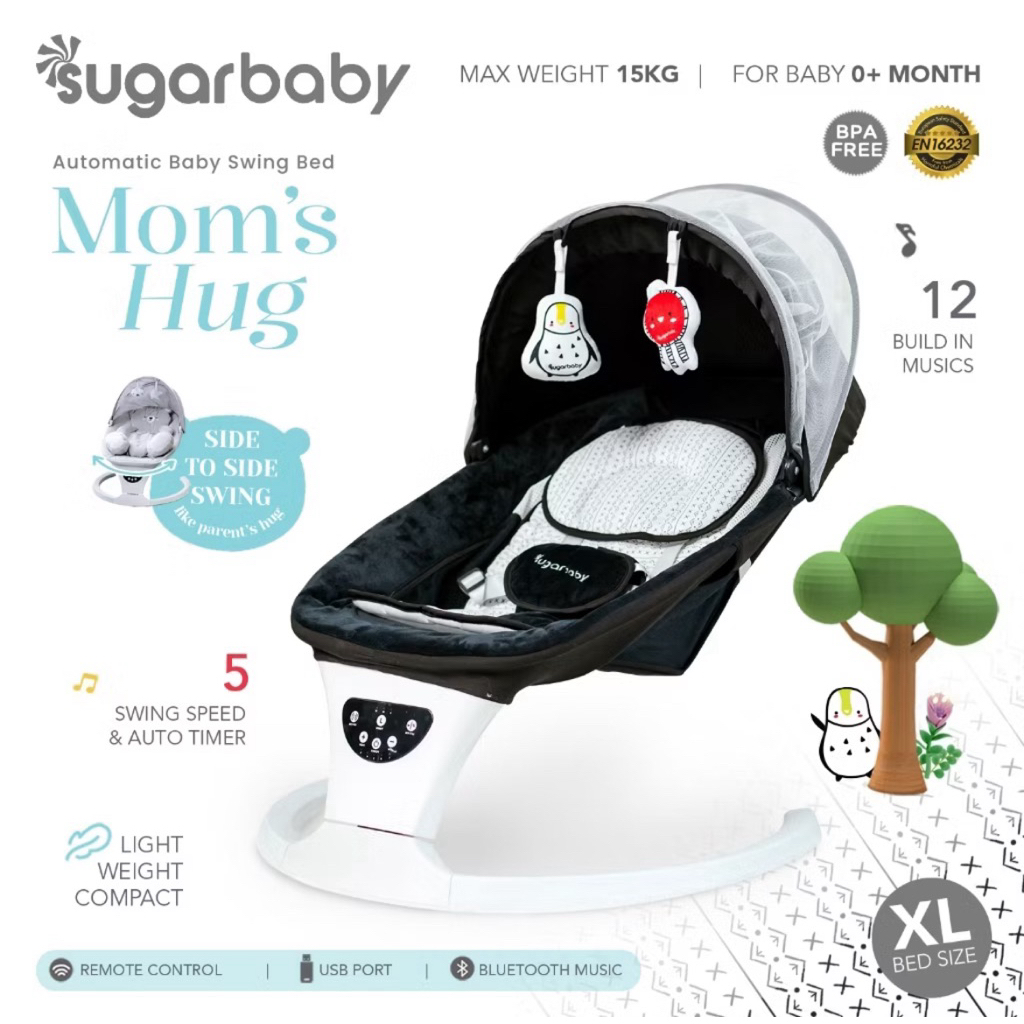 Preloved like new. Sugar Baby Moms Hug Automatic Baby Swing Bed/Ayunan Bayi/Bouncer Bayi