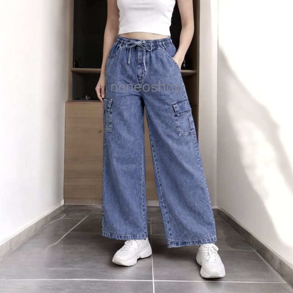 Celana Kulot panjang wanita Kulot Cargo Jeans non Stretch Simple Me