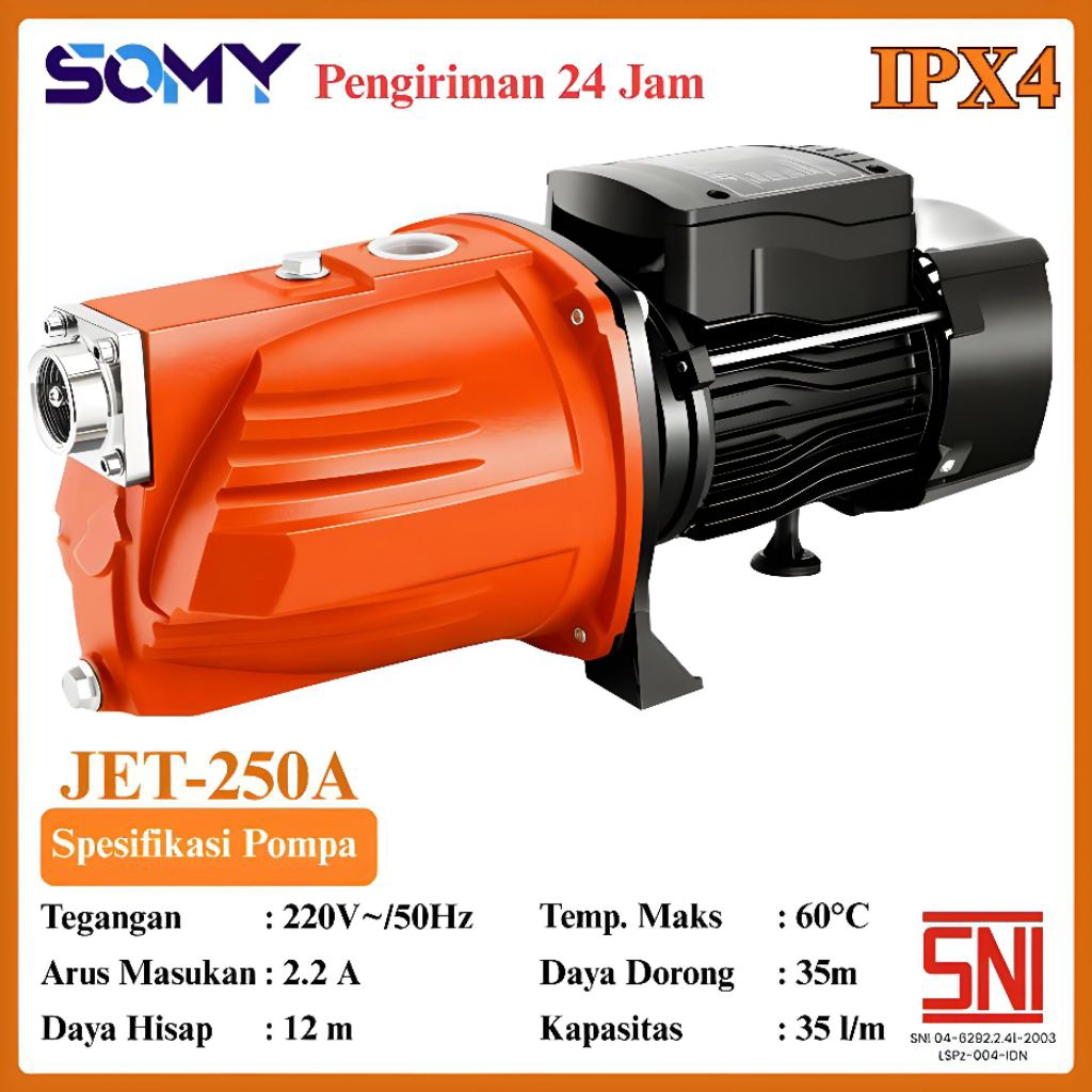 SOMY Pompa Air Jetpump JET Pump JET-250A Komplit Jet Pump Pompa Air Sumur Mesin Air JetPump Rumah Ta