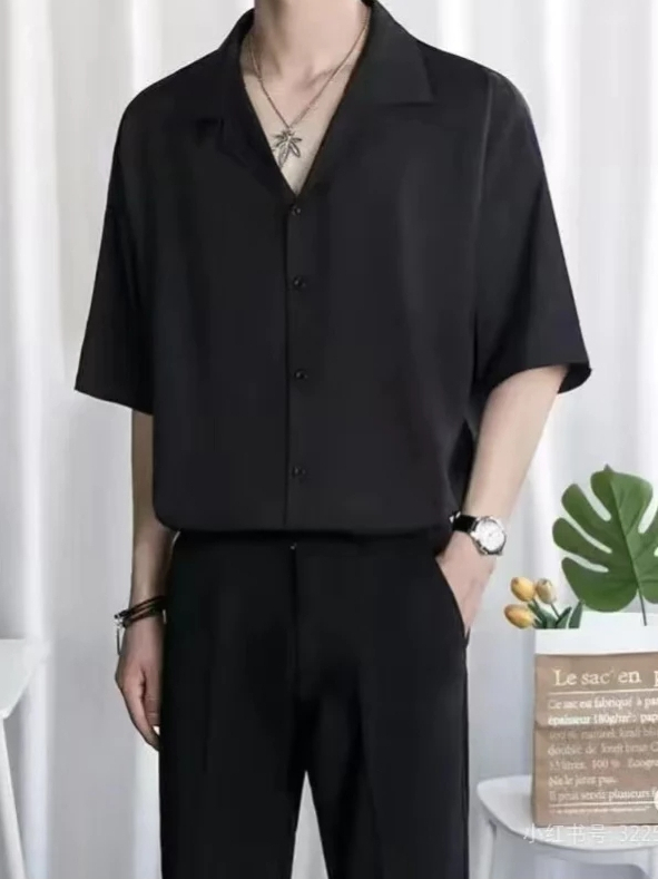Kemeja Pria Oversize Polos Korean Style | Kemeja Vintage Lengan Pendek