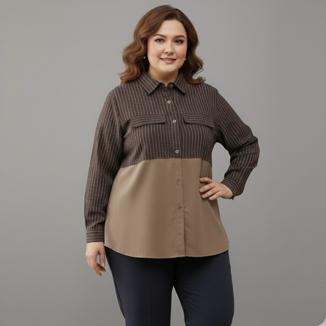 Luna Blouse Kombinasi - Kemeja Blouse Salur Mix Rayon Twill Premium - Atasan Wanita