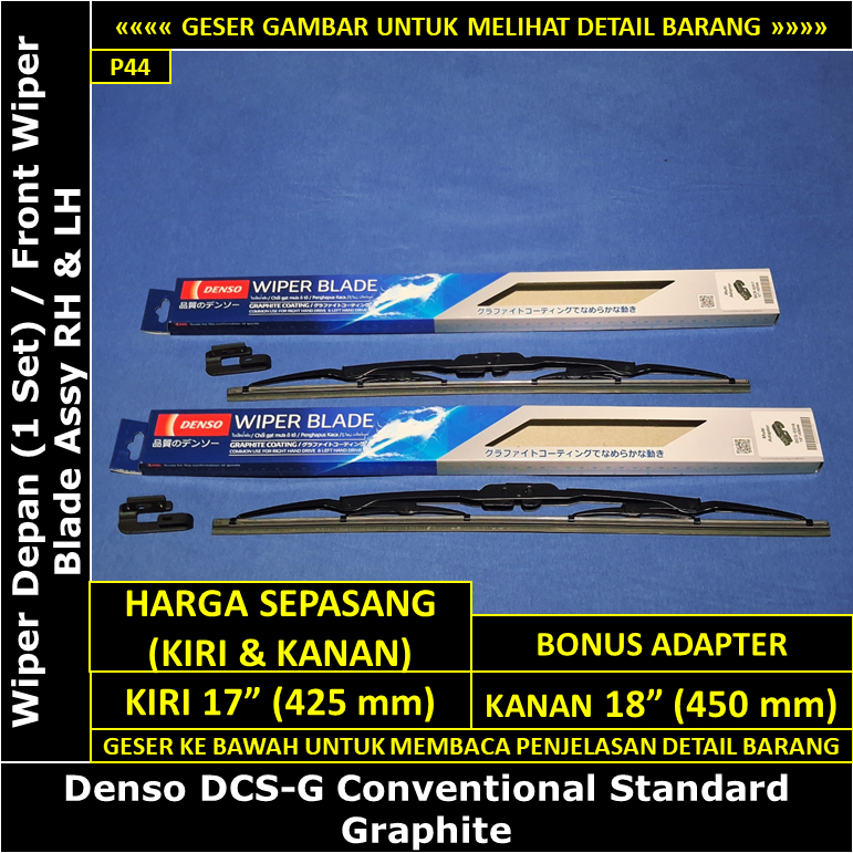 Wiper Depan (1 Set) Toyota Corolla GL / SE Saloon 1983-1987 AE80 EE80 (17 + 18 + Adapter) Denso DCS-