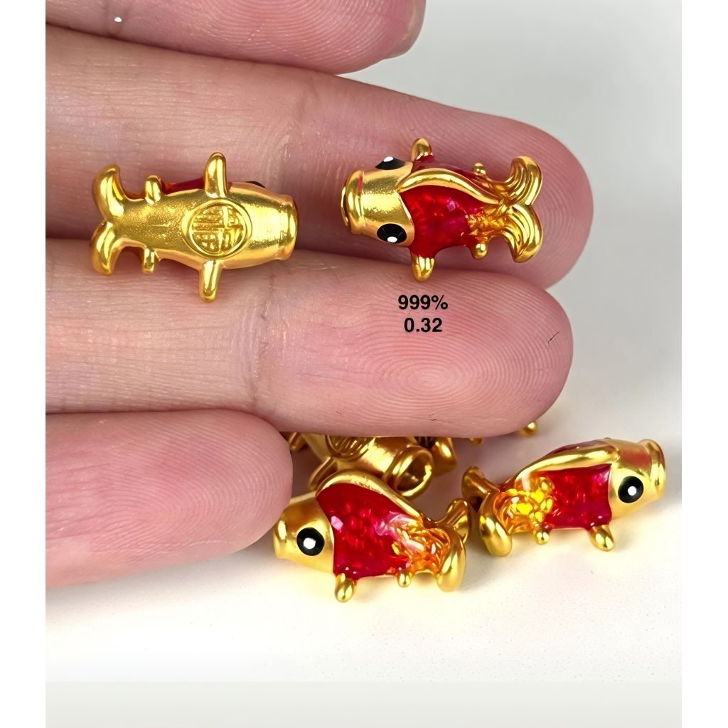 Charm Emas Asli Ikan Koi Cat 24k Hongkong 999.9