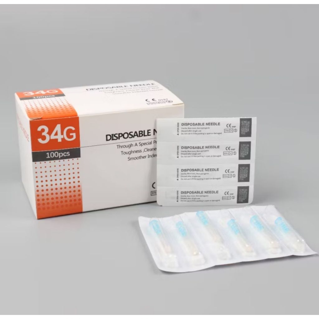Jarum Meso 34G (50 pcs) - Tipis, Painless, Sekali Pakai