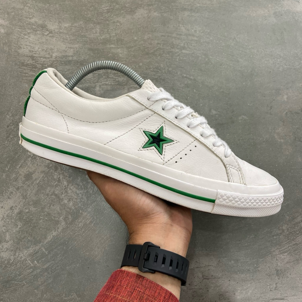 [Size 42] Converse One Star OX Low White Green Leather 2018 (161566C) Second Original Kondisi Mulus.