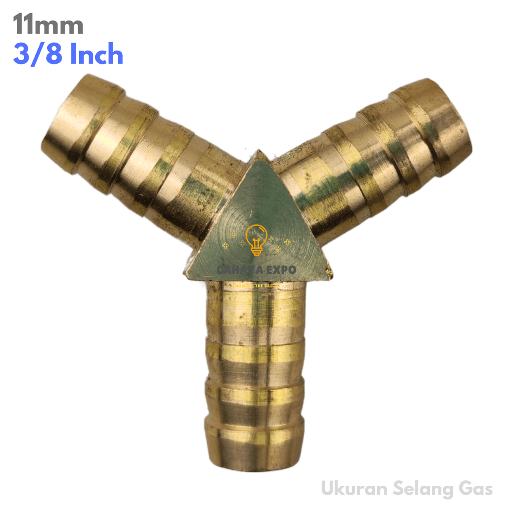 Konektor Sambungan Nepel Kuningan Selang Regulator Gas LPG Cabang Y T 3 Ukuran Size 3/8 Inch Brass H