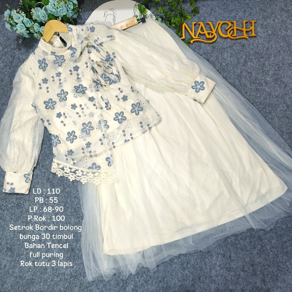 one set blouse katbol katun bordir bolong katun bolong rok bordir bunga/Setrok blouse katbol wanita 