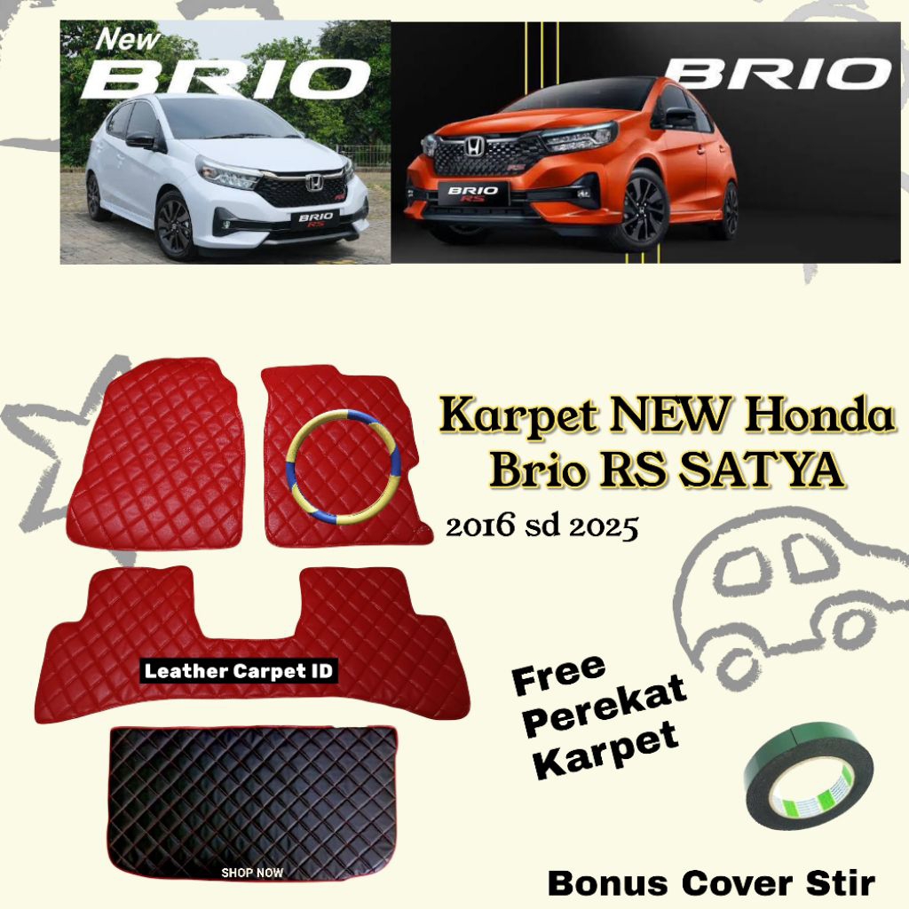 Karpet Kulit Premium Mobil Honda BRIO RS SATYA Alas Pelindung Lantai Aksesoris Interior Mobil Motif 