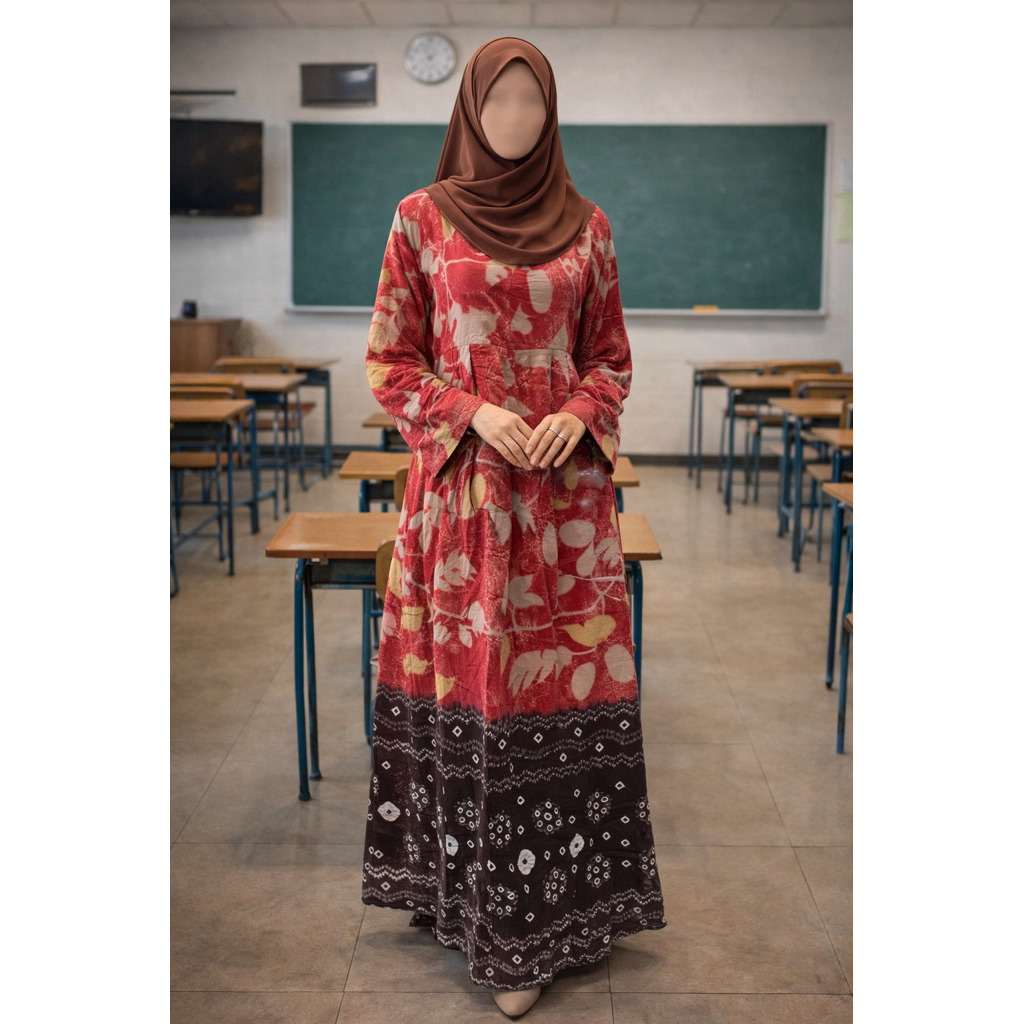 Gamis Ecoprint Jumputan Palembang | Bahan Taisilk Ecoprint Kombinasi Jumputan | Premium