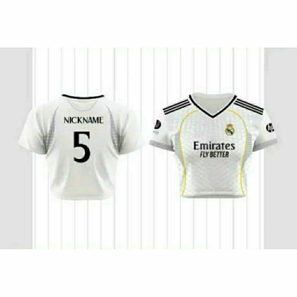 Jersey crop top wanita real madrid terbaru gratis pasang nama dan nomor punggung full printing