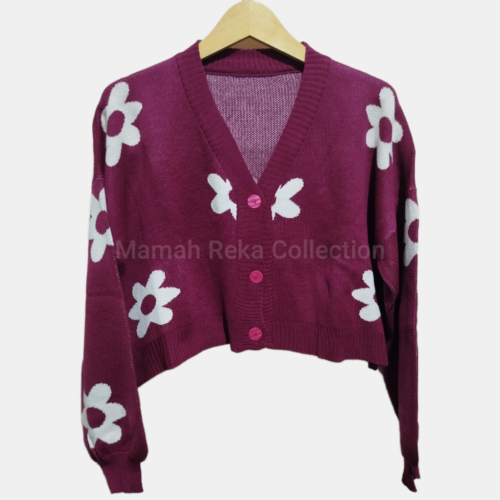 Cardigan Rajut Motif Bunga Flower Crop