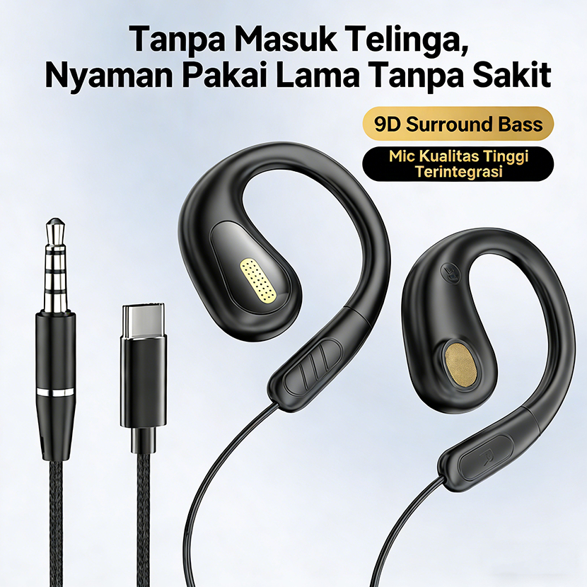 Headset Type C Gaming OWS 0 Delay - 9D Super Bass Mantap Nyaman Sehari-hari Mic Jernih Earphone Kabe