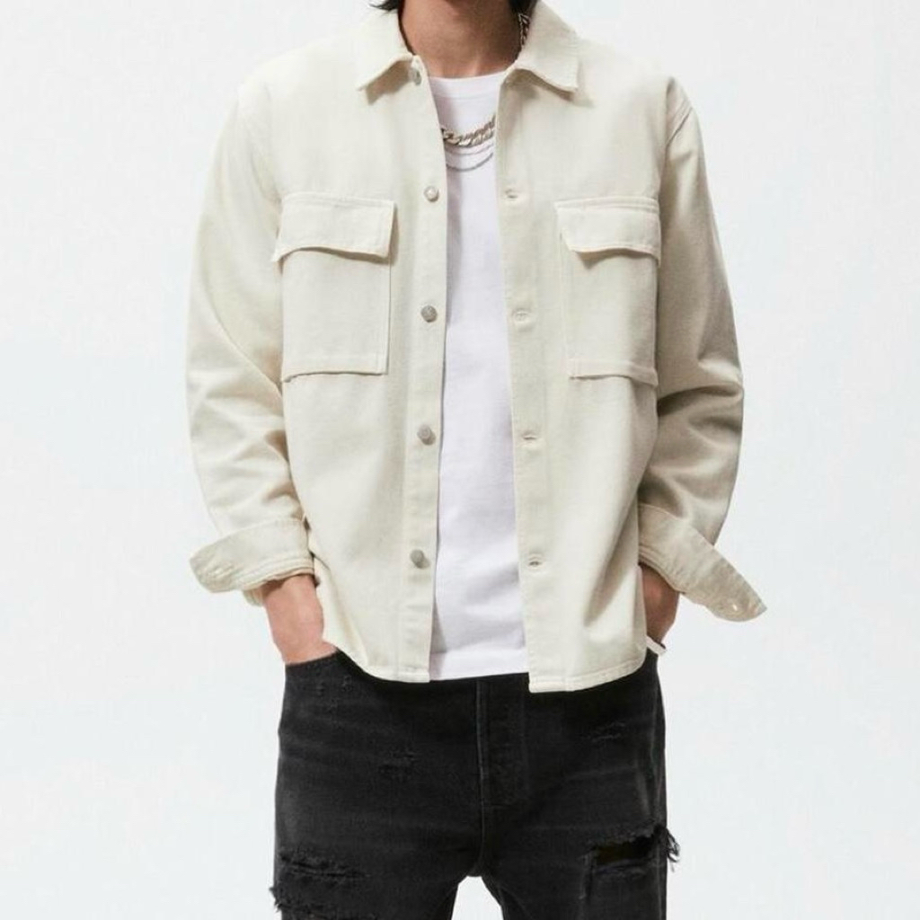 ZARA Man Beige Denim Jacket - Outer Pria Jeans - preloved