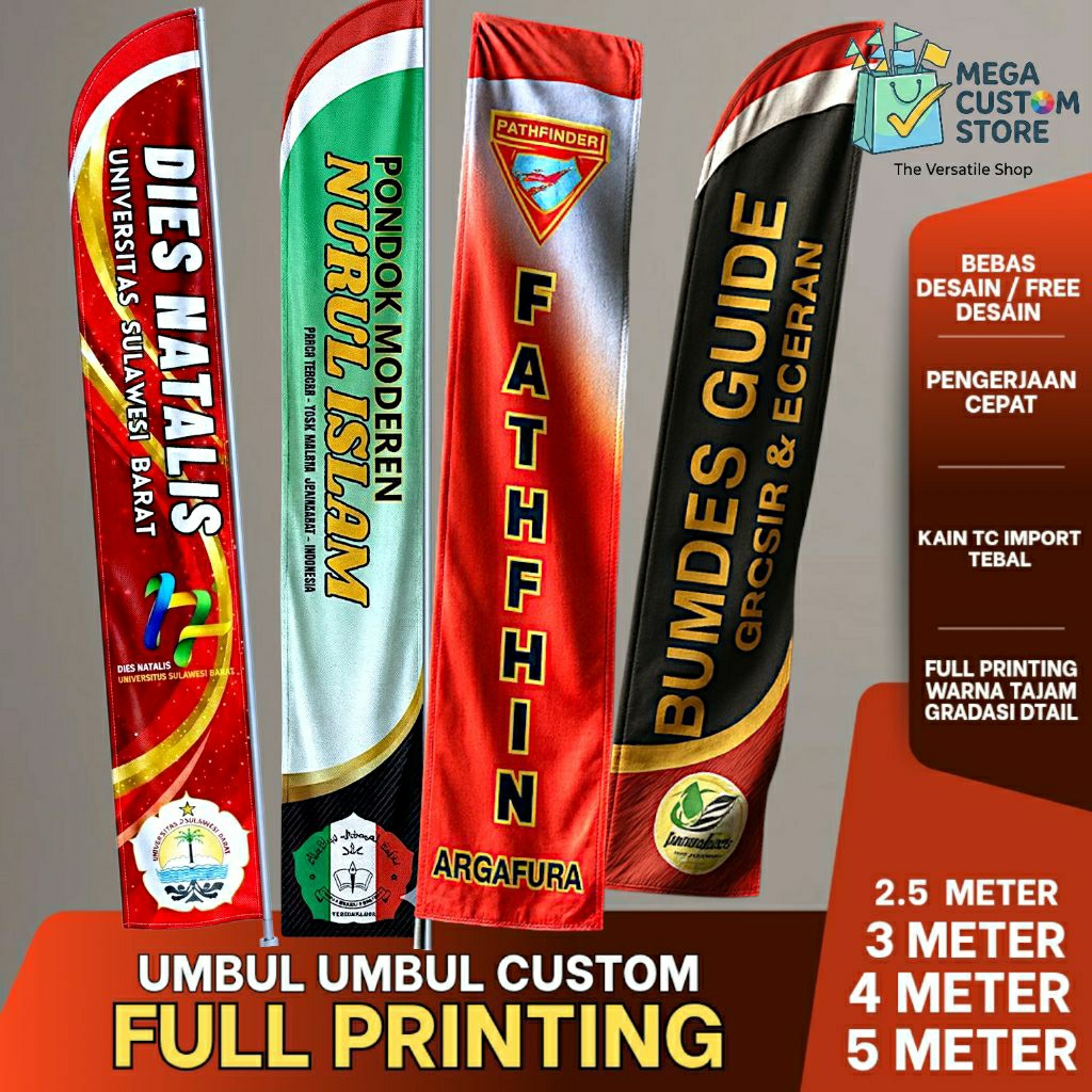 UMBUL UMBUL CUSTOM PERSEGI FULLPRINT | 3 4 5 METER | BENDERA EVENT BERQUALITAS | UMBUL UMBUL CUSTOM 