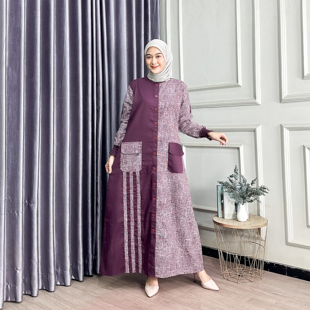 Gamis Katun Kombinasi Bahan Katun Tokai Busui Simple Elegan Kekinian
