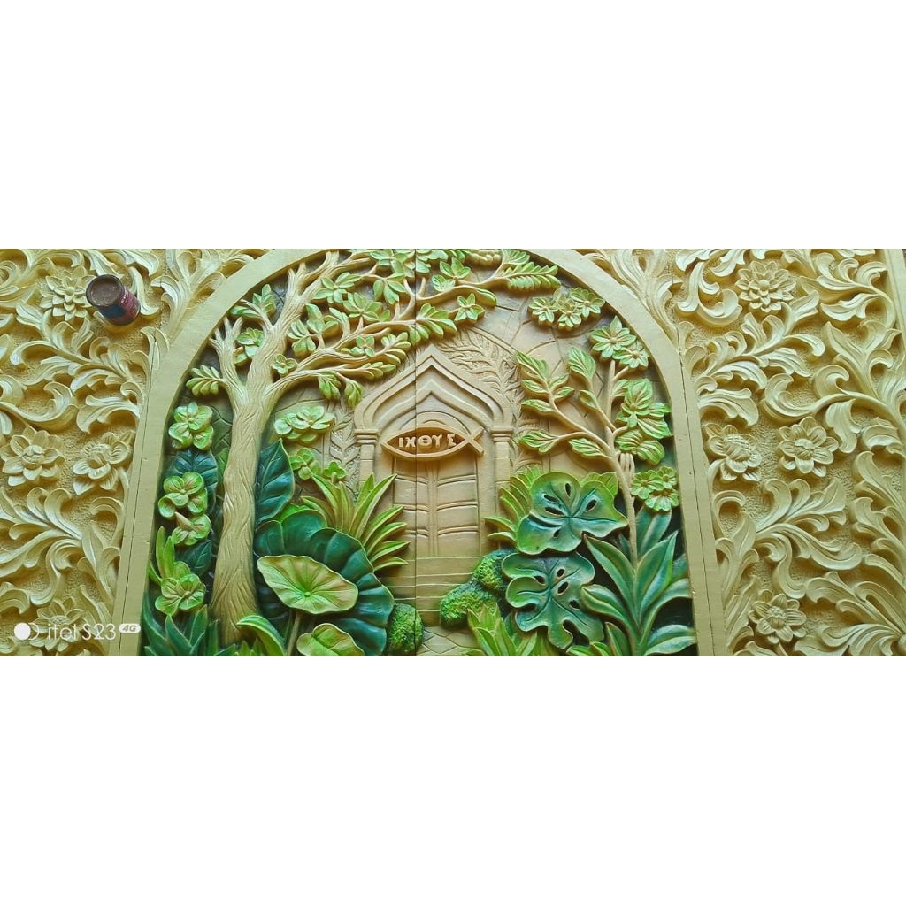 BATU ALAM MOTIF TUMBUHAN ALAM DAN CAT